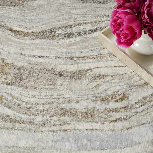 5' X 7' Gold Gray and Ivory Abstract Non Skid Area Rug